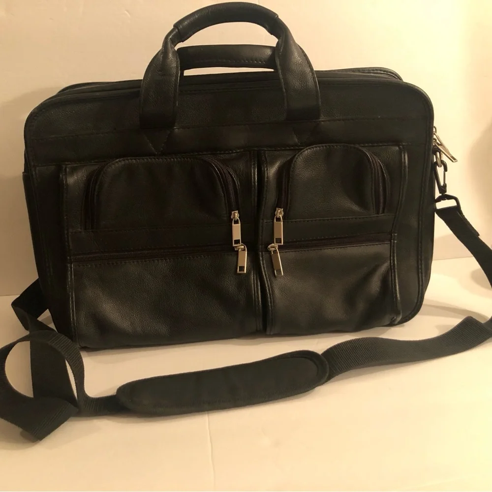 Stebco Leather Briefcase/ Computer Bag Black Handles and Shoulder Strap